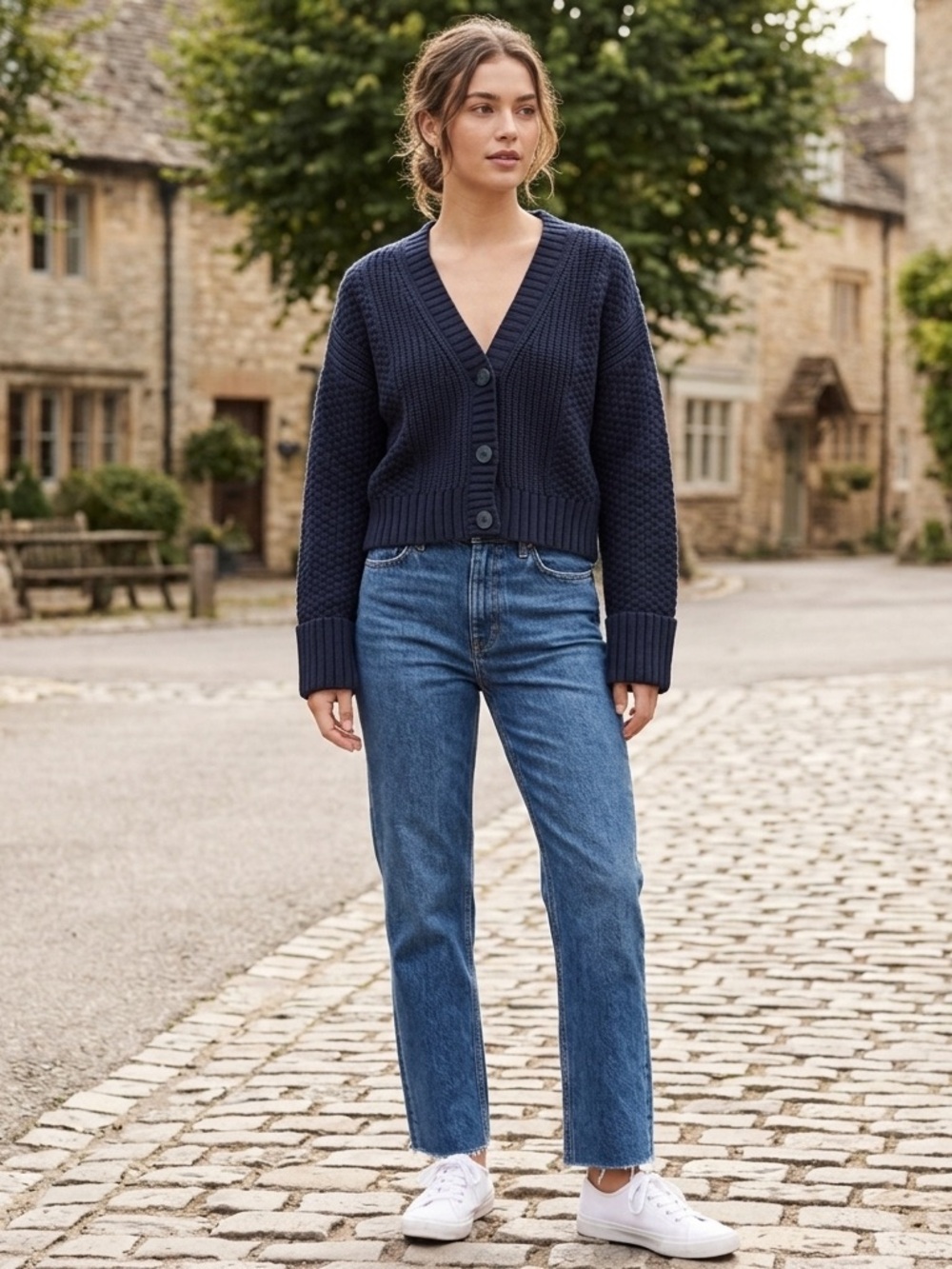 Abercrombie & Fitch Navy Ribbed V-Neck Button Cardigan